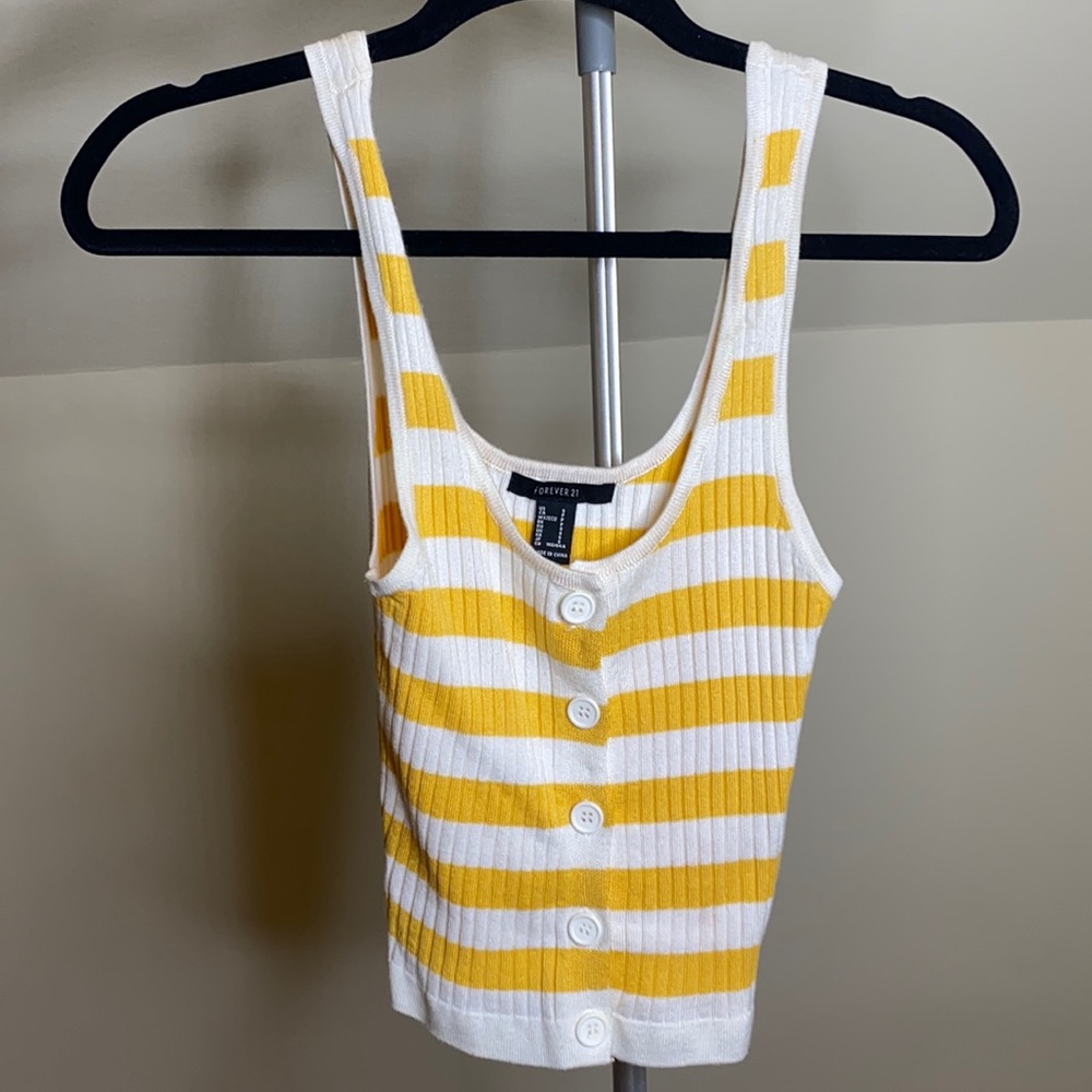 Cute Yellow & White Button Down Tank Top!